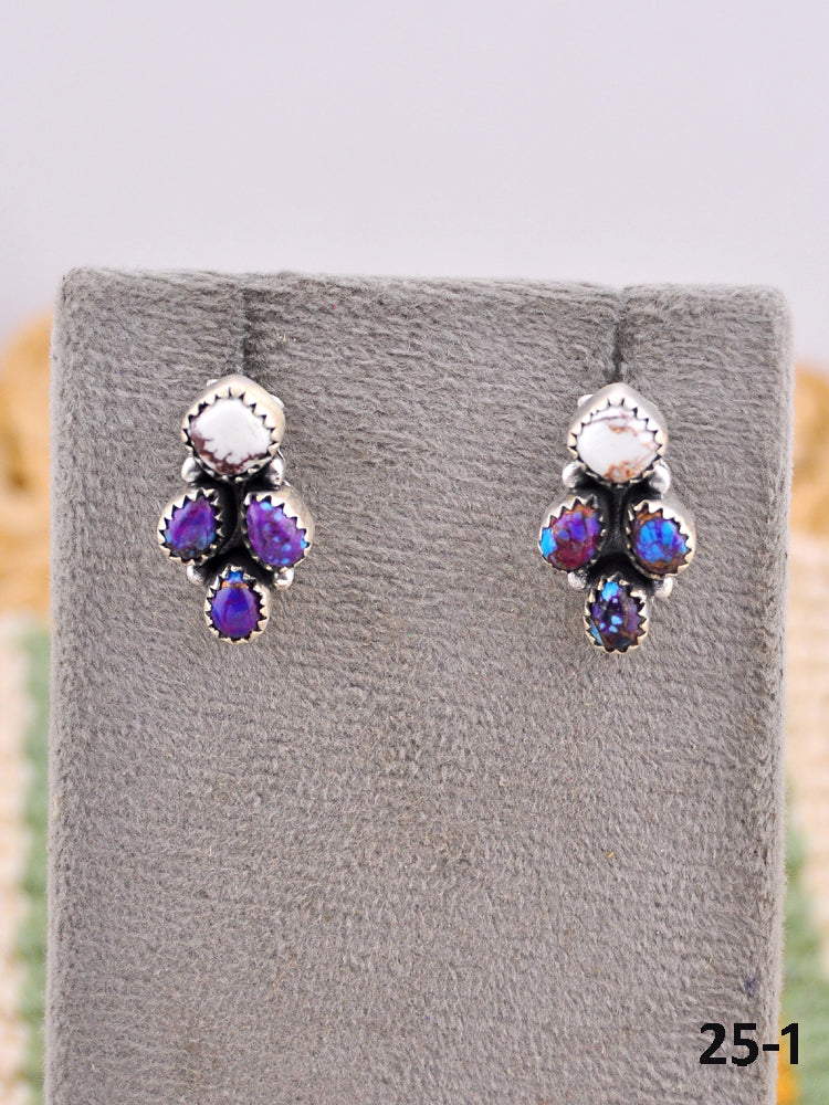 Southwest Made Purple Dahlia with Wild Horse Magnesite & Sterling Silver Post Earrings