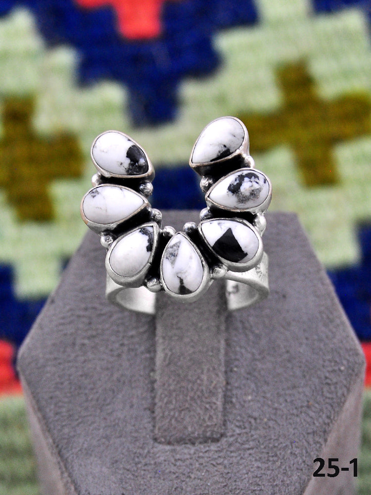 Southwest Made White Buffalo & Sterling Silver Adjustable Ring