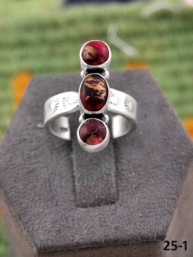 Southwest Made Rose Dahlia & Sterling Silver Adjustable Ring