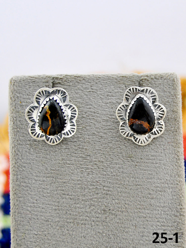 Southwest Made Black Jack Turquoise & Sterling Silver Post Studs Earrings