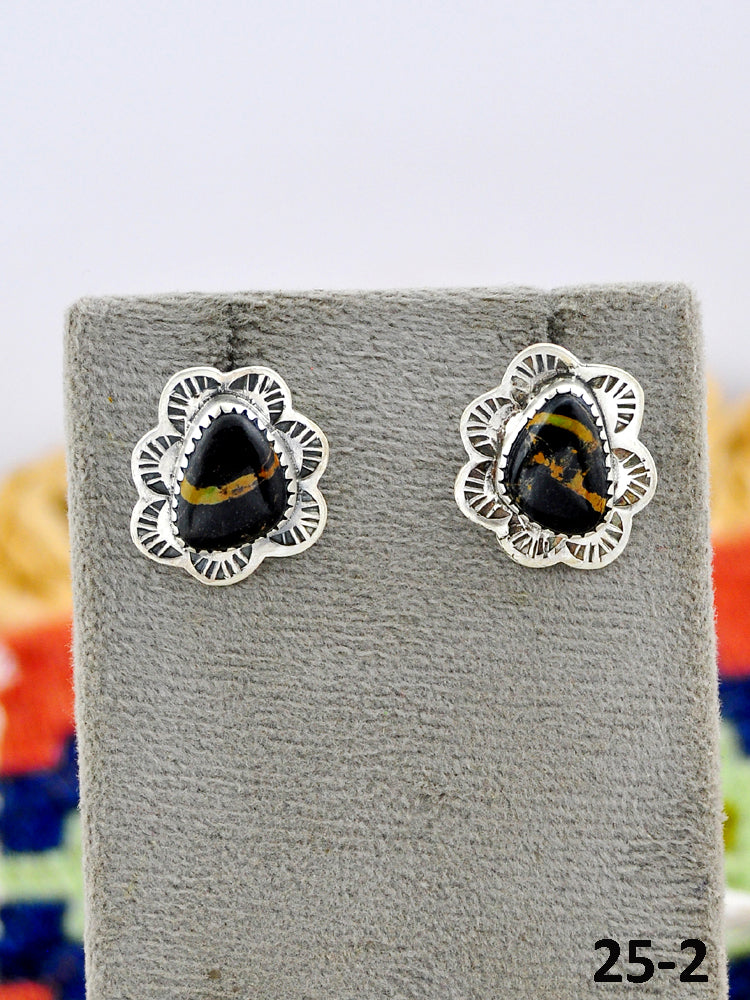 Southwest Made Black Jack Turquoise & Sterling Silver Post Studs Earrings