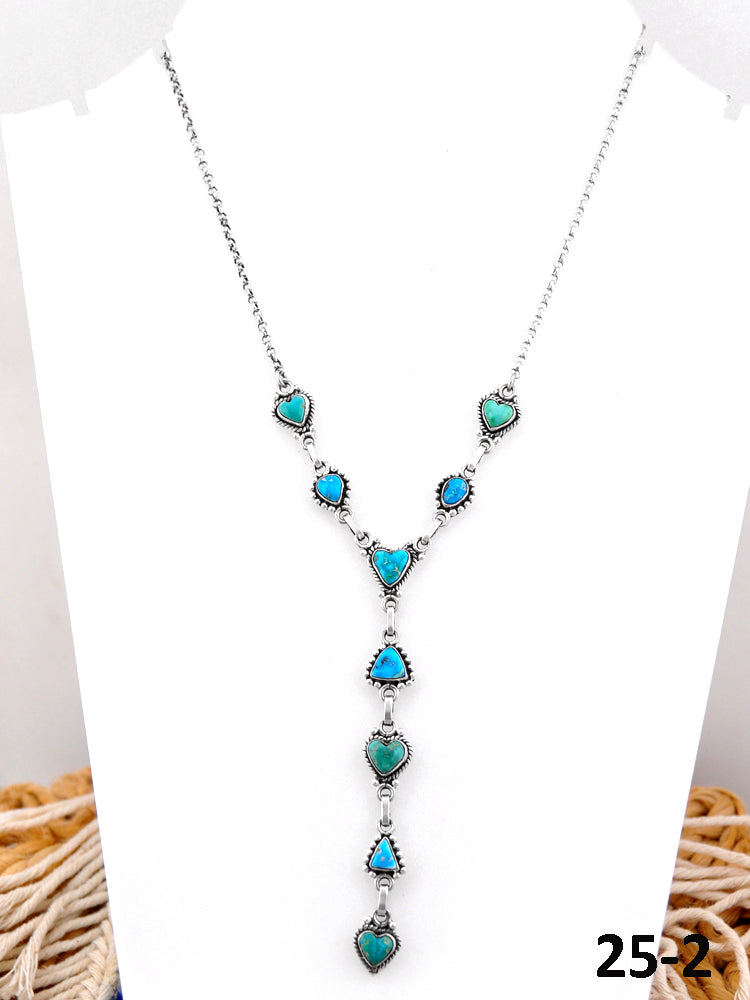 Southwest Handmade Emerald Valley with White Water Turquoise & Sterling Silver Lariat Necklace