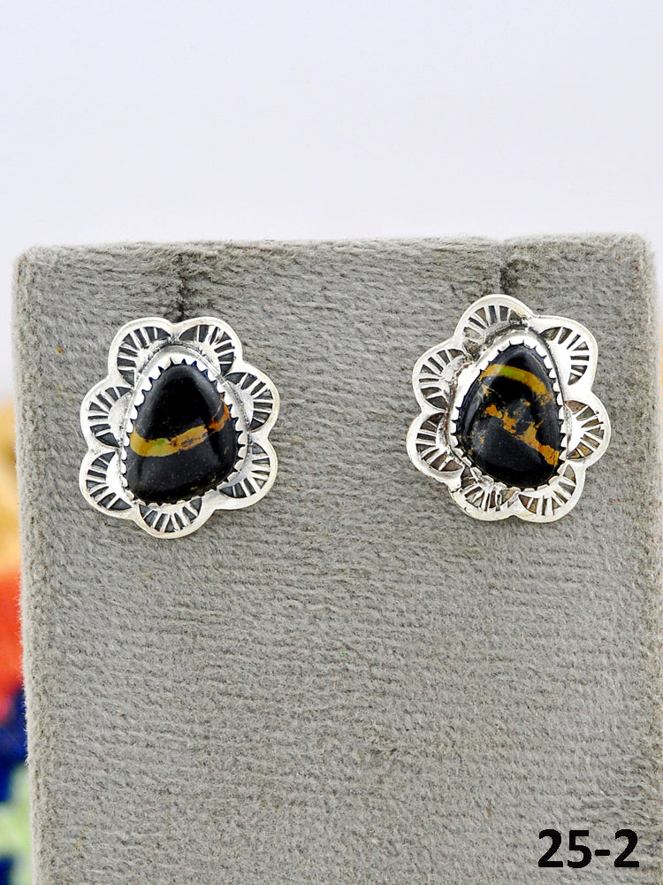 Southwest Made Black Jack Turquoise & Sterling Silver Post Studs Earrings