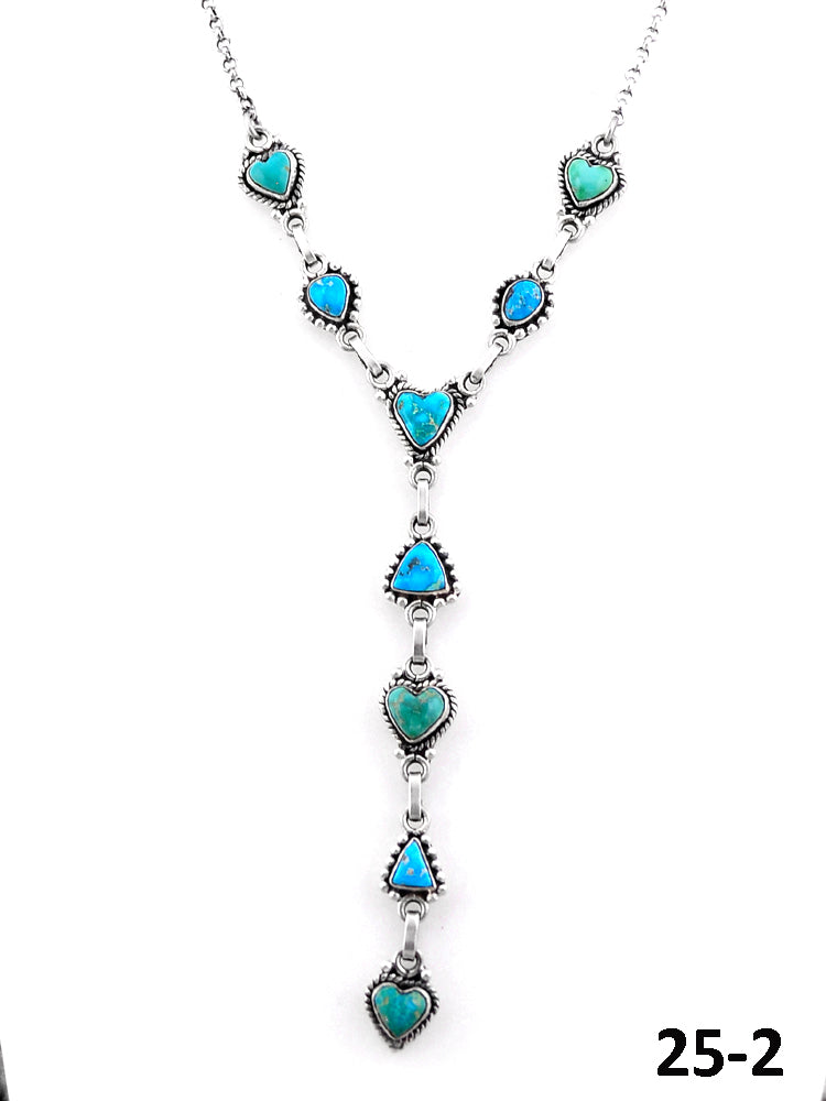 Southwest Handmade Emerald Valley with White Water Turquoise & Sterling Silver Lariat Necklace