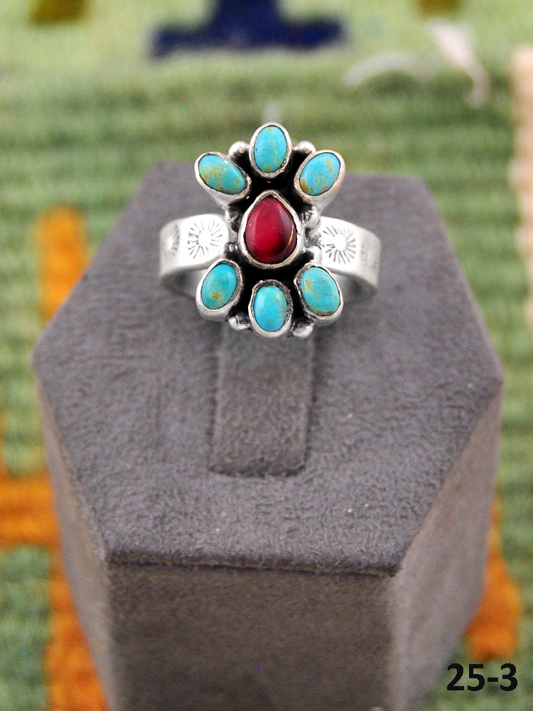 Southwest Made Multi Stone & Sterling Silver Adjustable Ring