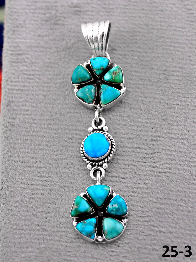 Southwest Handmade Emerald Valley with White Water & Sterling Silver Pendants