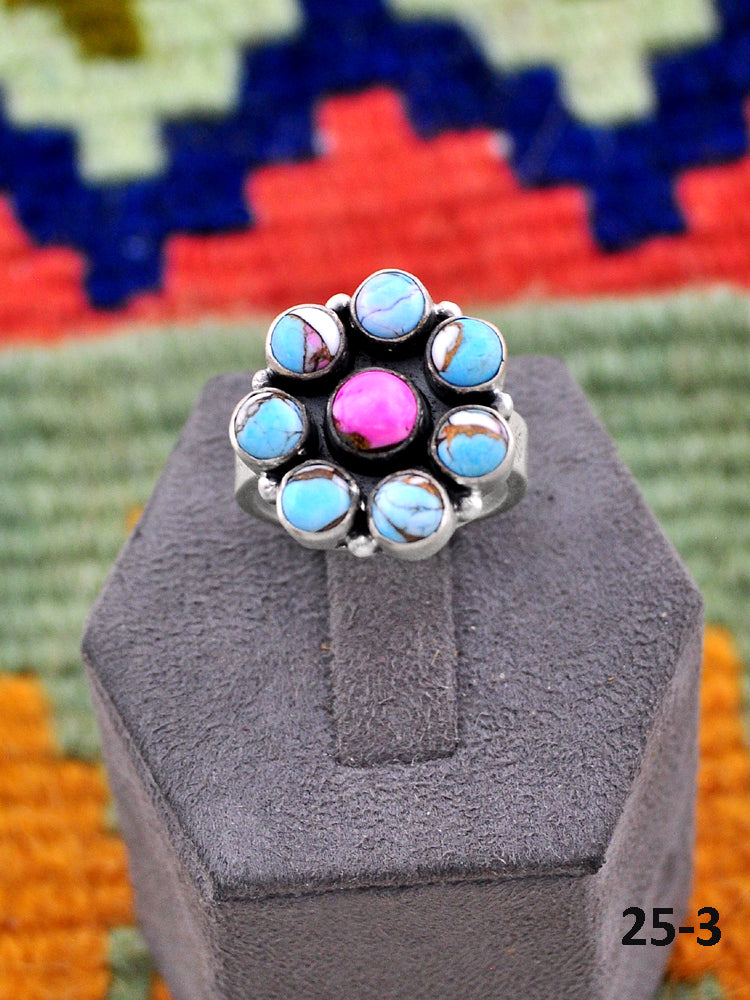 Southwest Made Cotton Candy Mohave & Sterling Silver Adjustable Ring