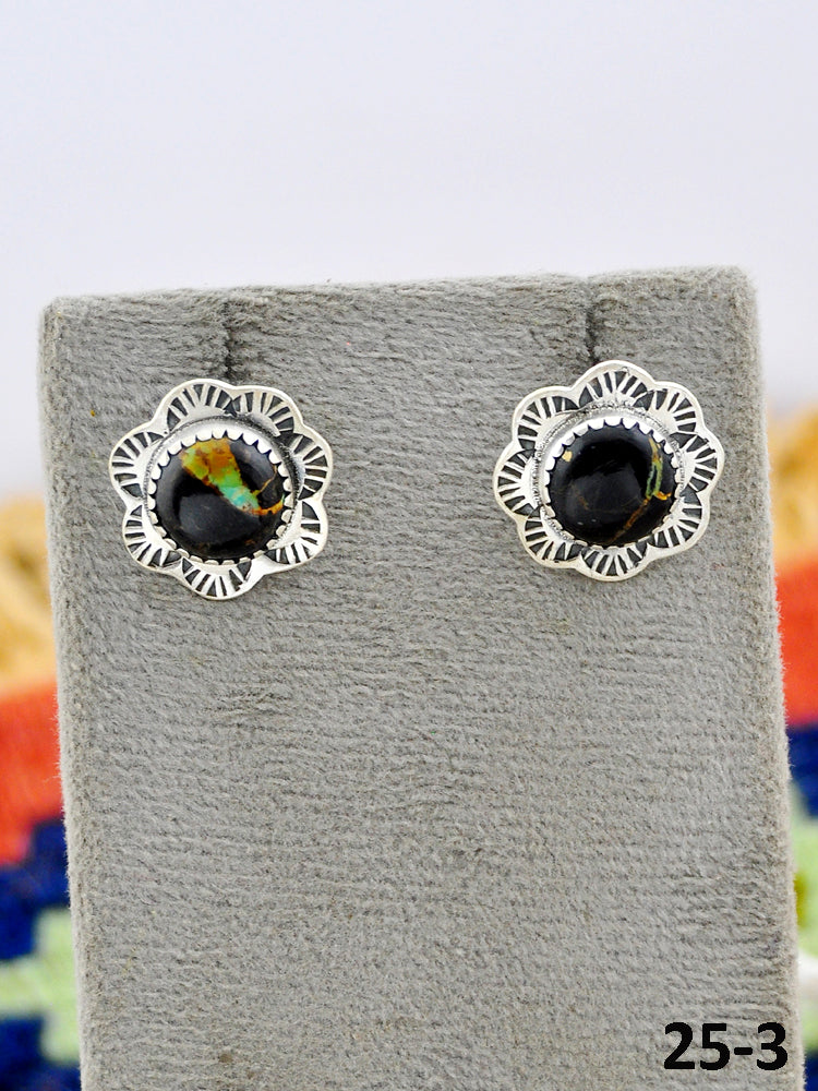 Southwest Made Black Jack Turquoise & Sterling Silver Post Studs Earrings