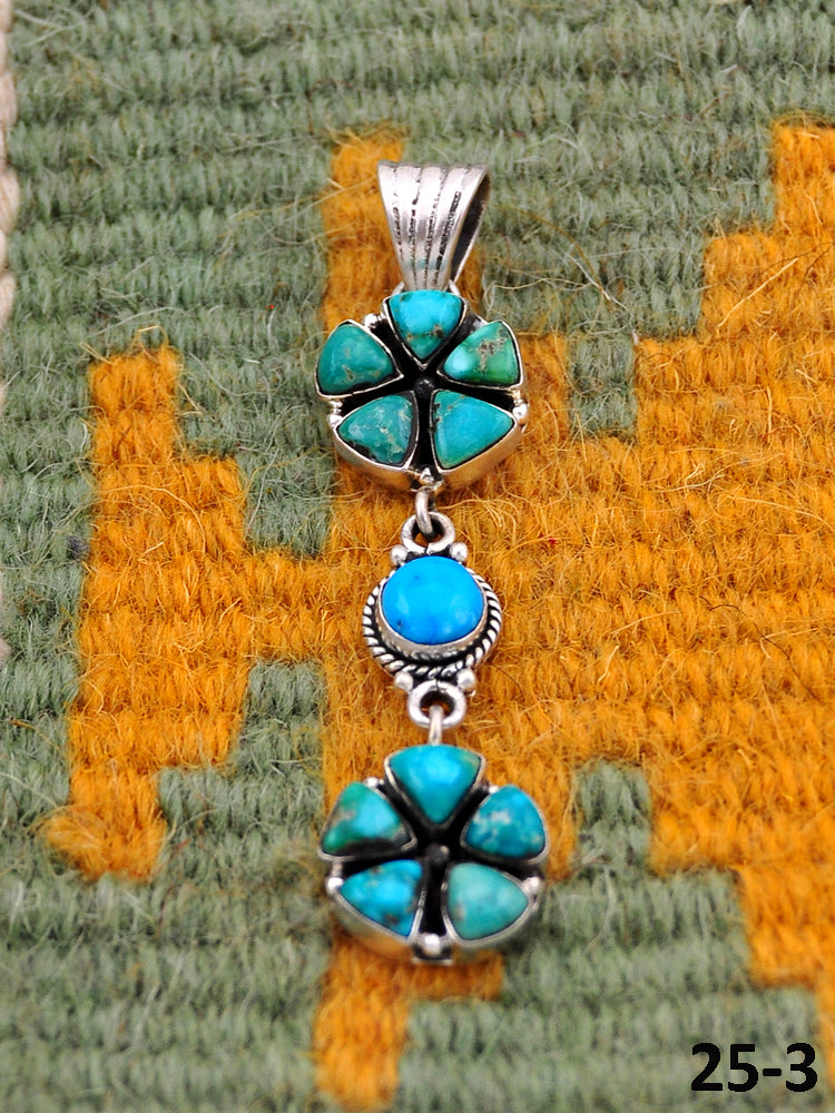 Southwest Handmade Emerald Valley with White Water & Sterling Silver Pendants