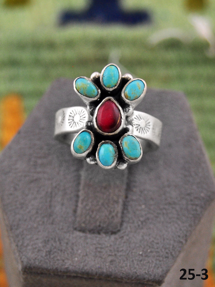 Southwest Made Multi Stone & Sterling Silver Adjustable Ring