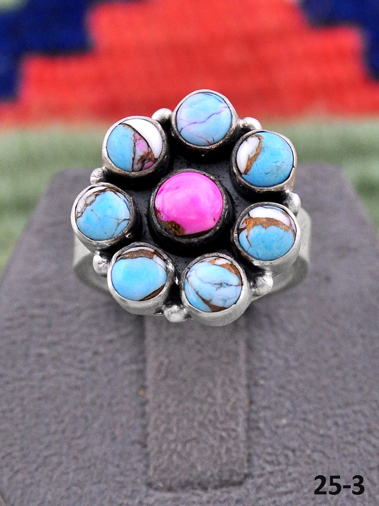 Southwest Made Cotton Candy Mohave & Sterling Silver Adjustable Ring