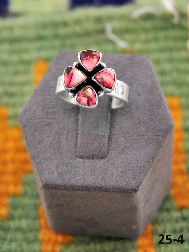 Southwest Made Rose Dahlia & Sterling Silver Adjustable Ring
