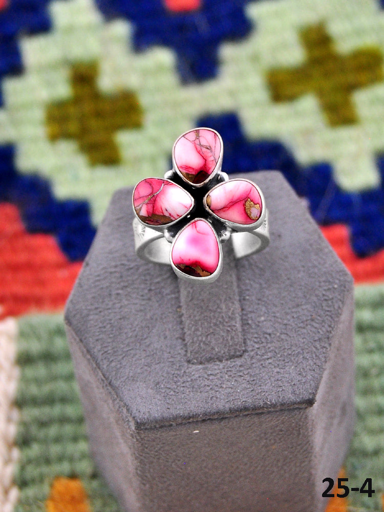 Southwest Made Rose Dahlia Mohave & Sterling Silver Adjustable Ring