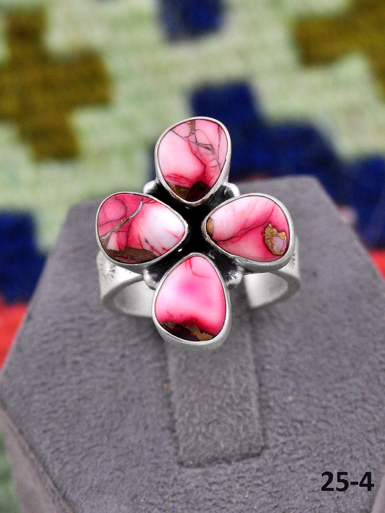 Southwest Made Rose Dahlia Mohave & Sterling Silver Adjustable Ring