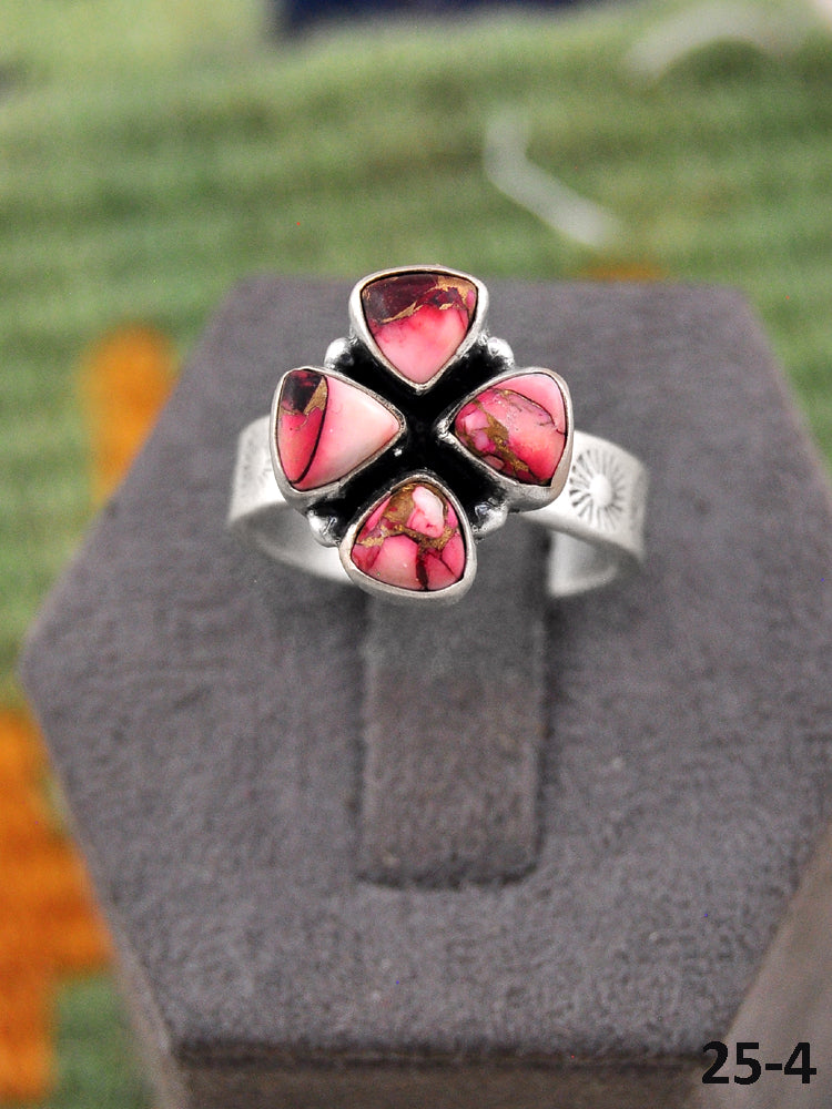Southwest Made Rose Dahlia & Sterling Silver Adjustable Ring