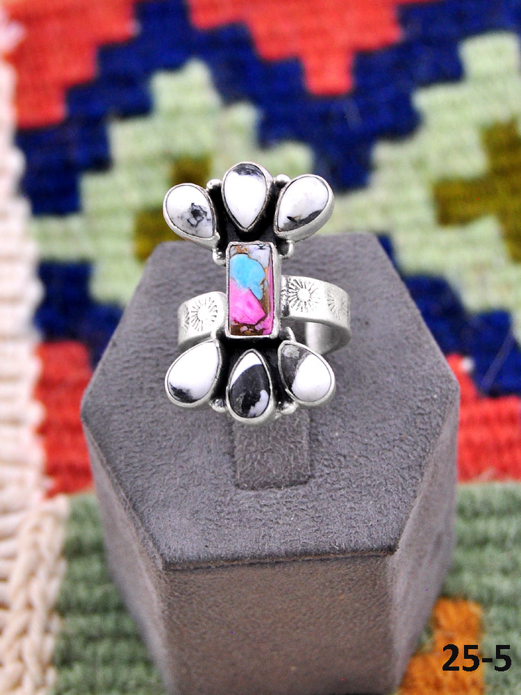 Southwest Made Multi Stone & Sterling Silver Adjustable Ring