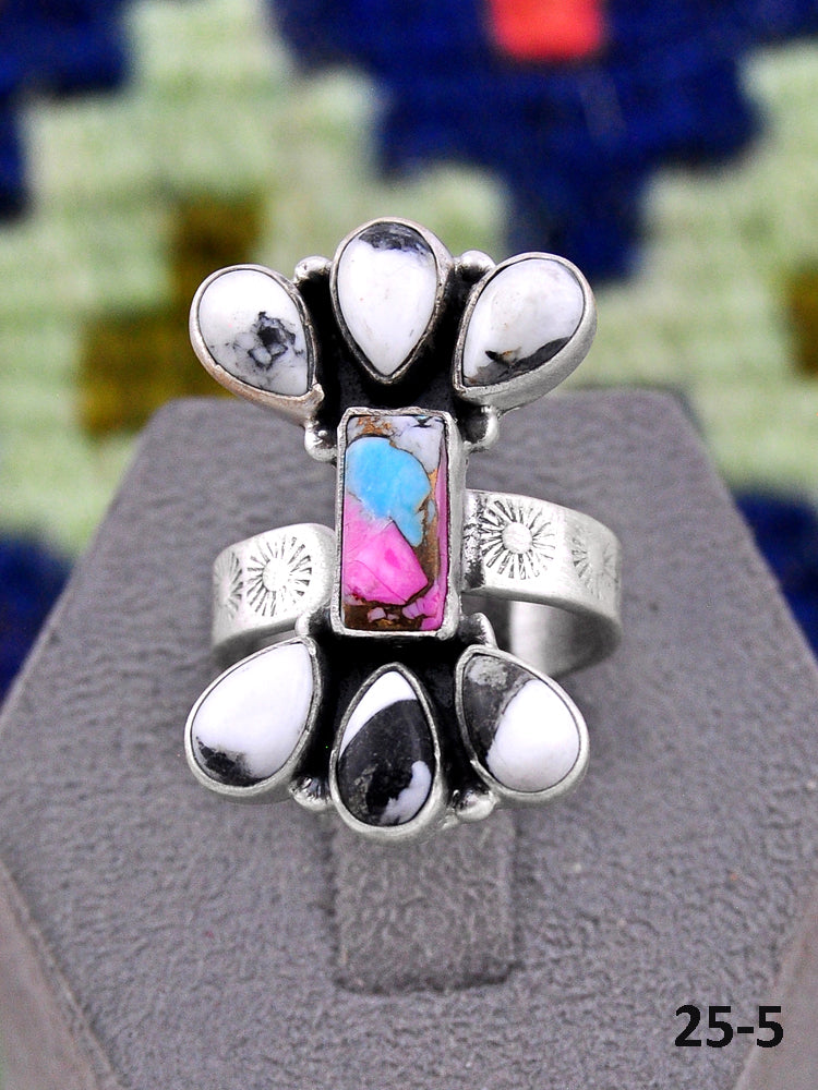 Southwest Made Multi Stone & Sterling Silver Adjustable Ring