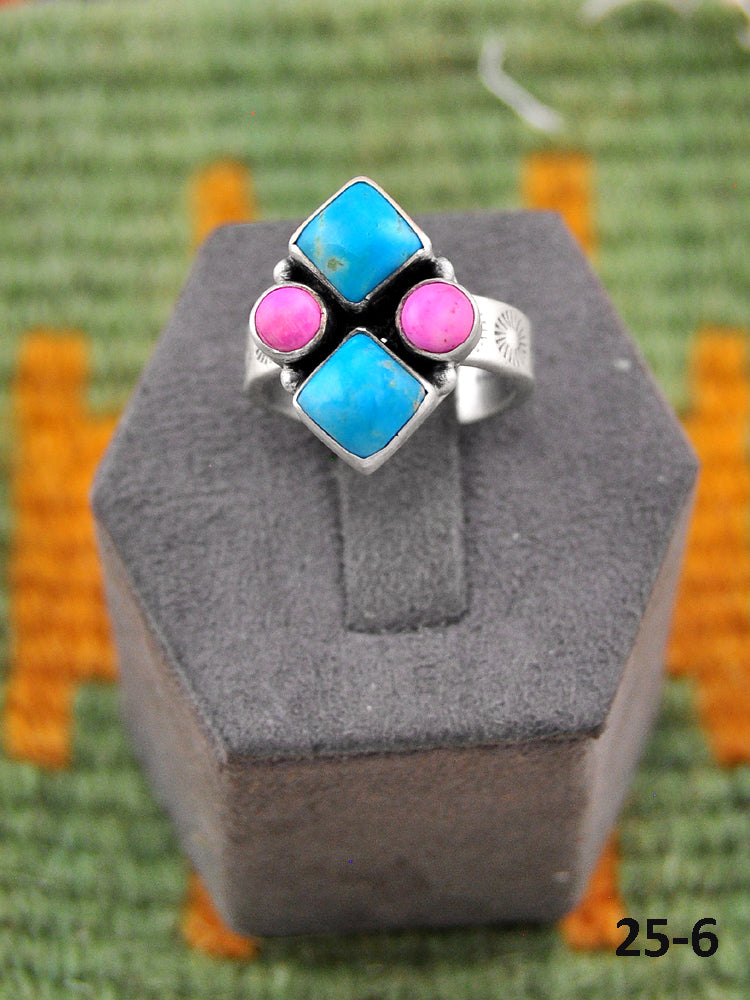 Southwest Made Multi Stone & Sterling Silver Adjustable Ring