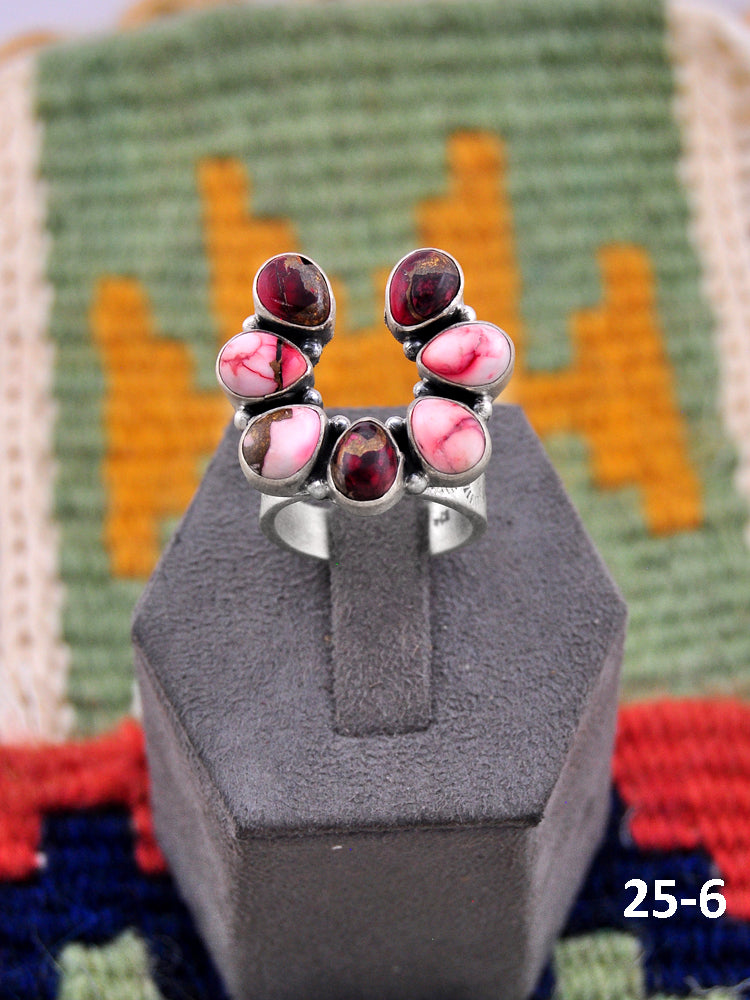 Southwest Made Rose Dahlia & Sterling Silver Adjustable Ring