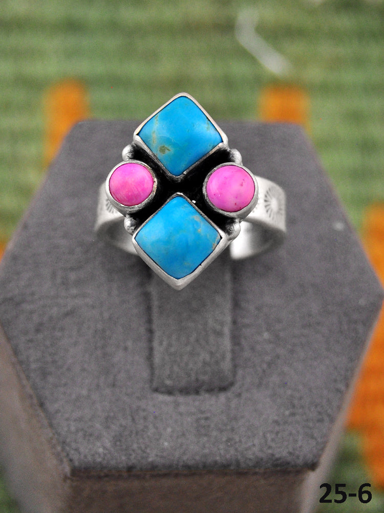 Southwest Made Multi Stone & Sterling Silver Adjustable Ring