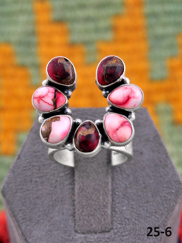 Southwest Made Rose Dahlia & Sterling Silver Adjustable Ring
