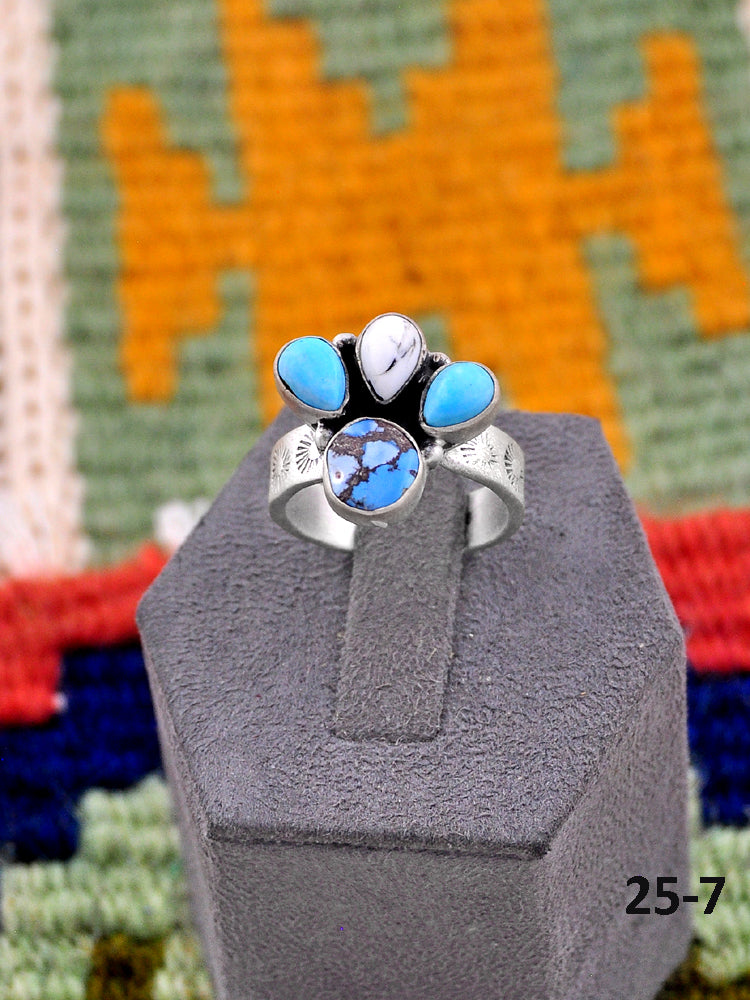 Southwest Made Multi Stone & Sterling Silver Adjustable Ring