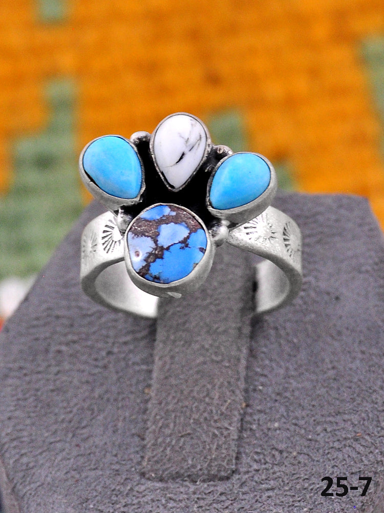 Southwest Made Multi Stone & Sterling Silver Adjustable Ring