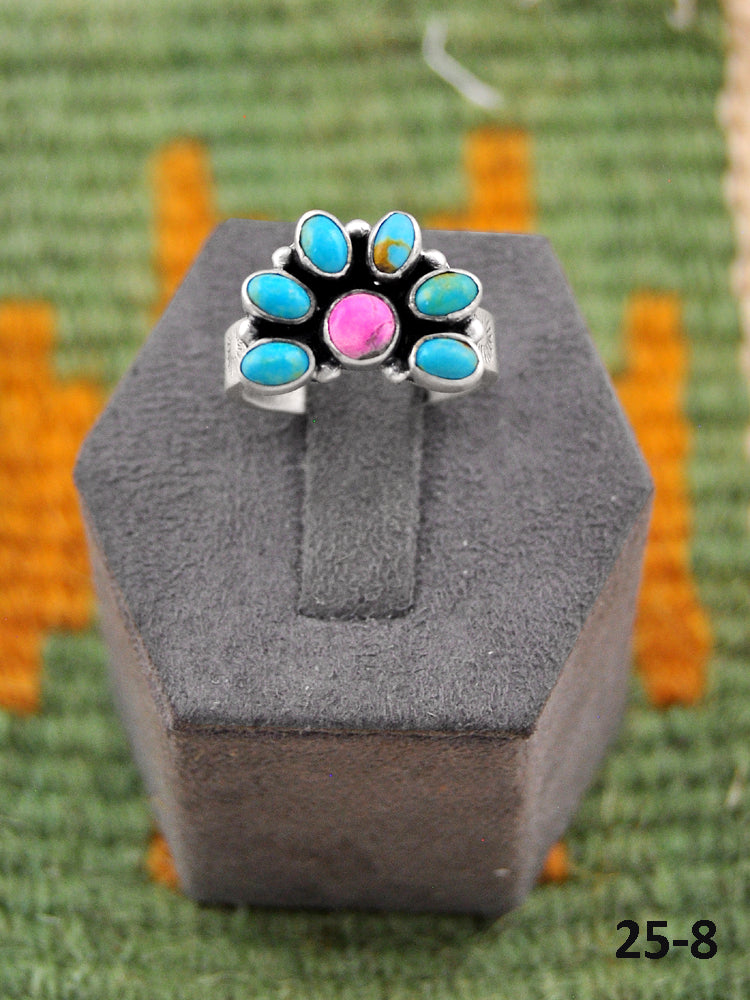 Southwest Made Multi Stone & Sterling Silver Adjustable Ring