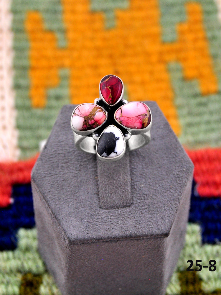 Southwest Made Multi Stone & Sterling Silver Adjustable Ring