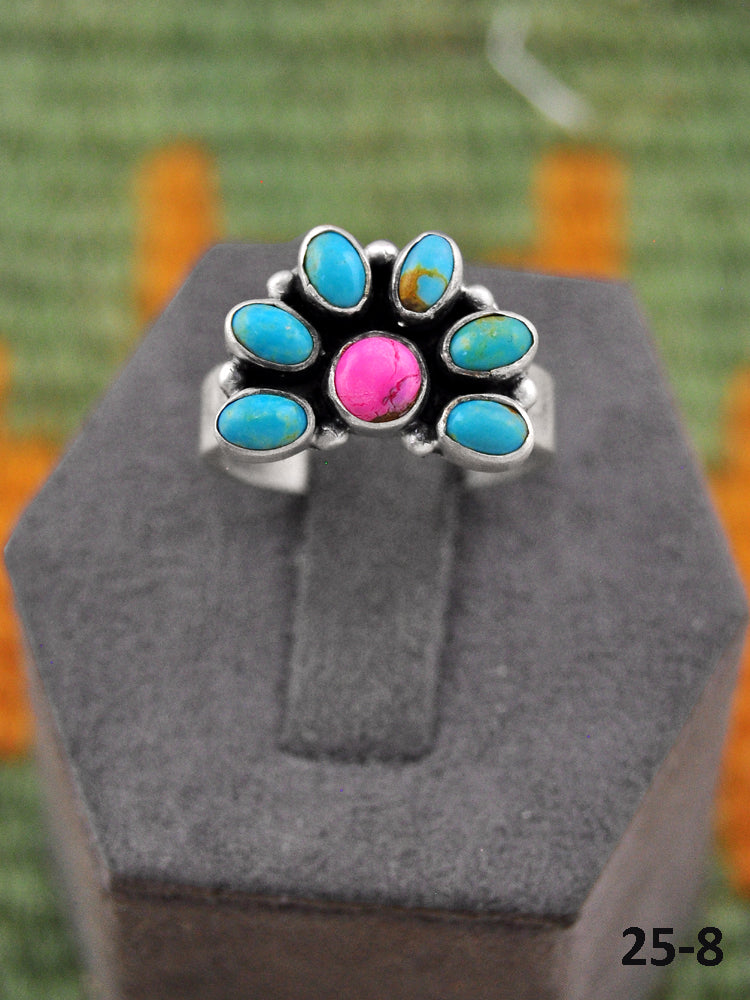 Southwest Made Multi Stone & Sterling Silver Adjustable Ring