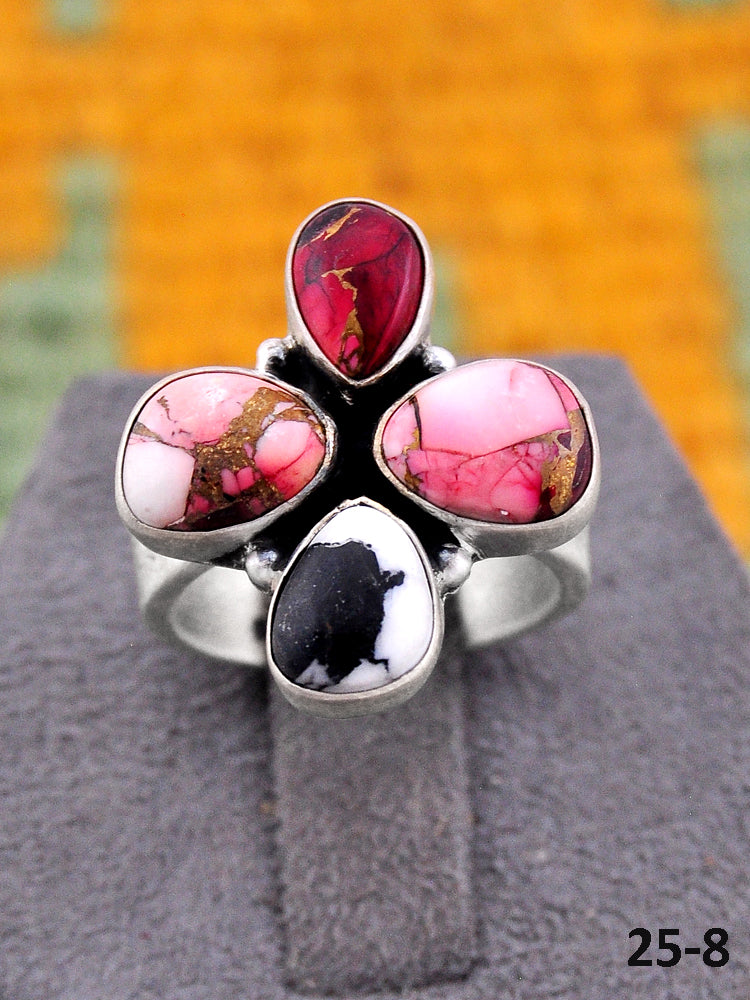 Southwest Made Multi Stone & Sterling Silver Adjustable Ring