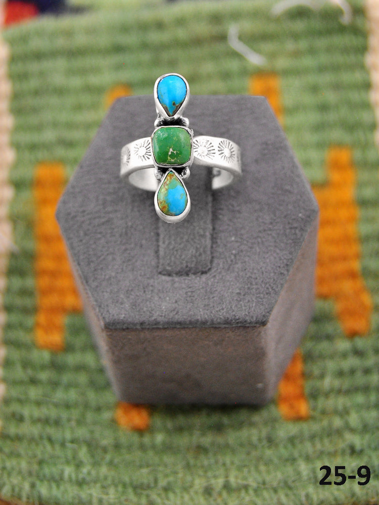 Southwest Made Multi Stone & Sterling Silver Adjustable Ring