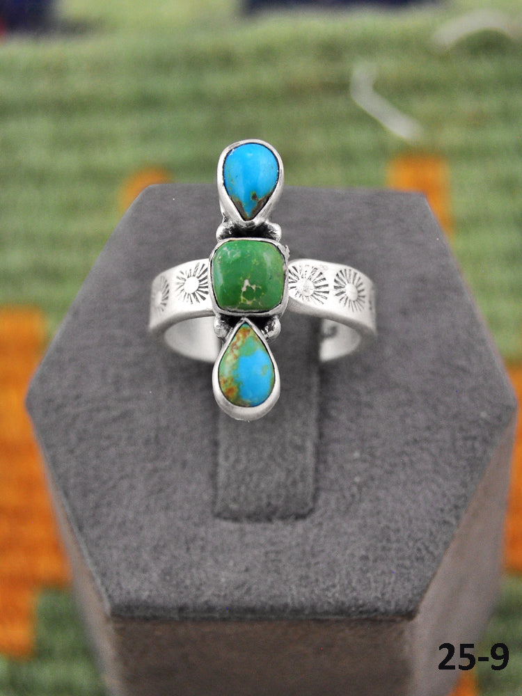 Southwest Made Multi Stone & Sterling Silver Adjustable Ring