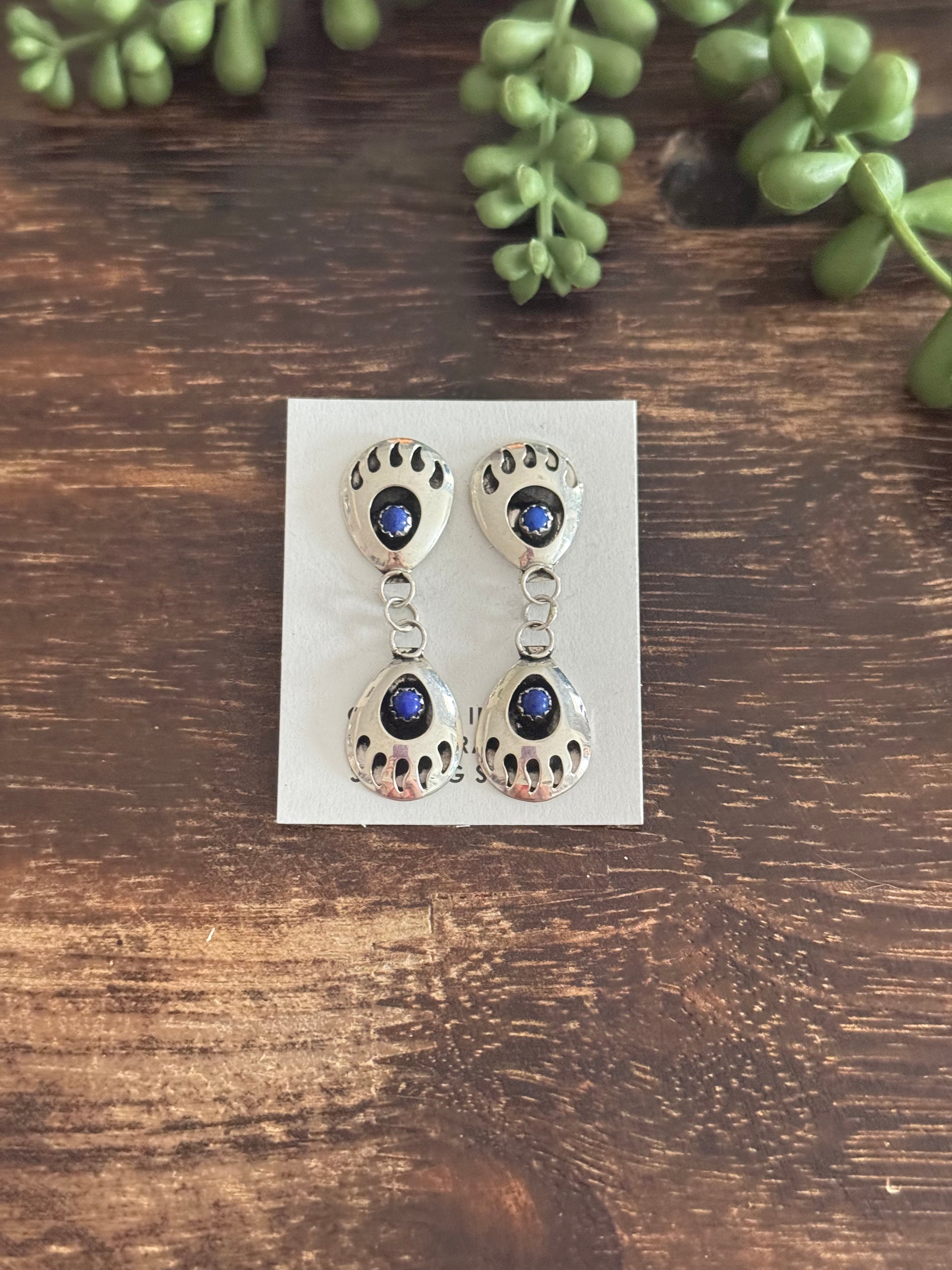 Navajo Made Lapis & Sterling Silver Post Dangle Earrings