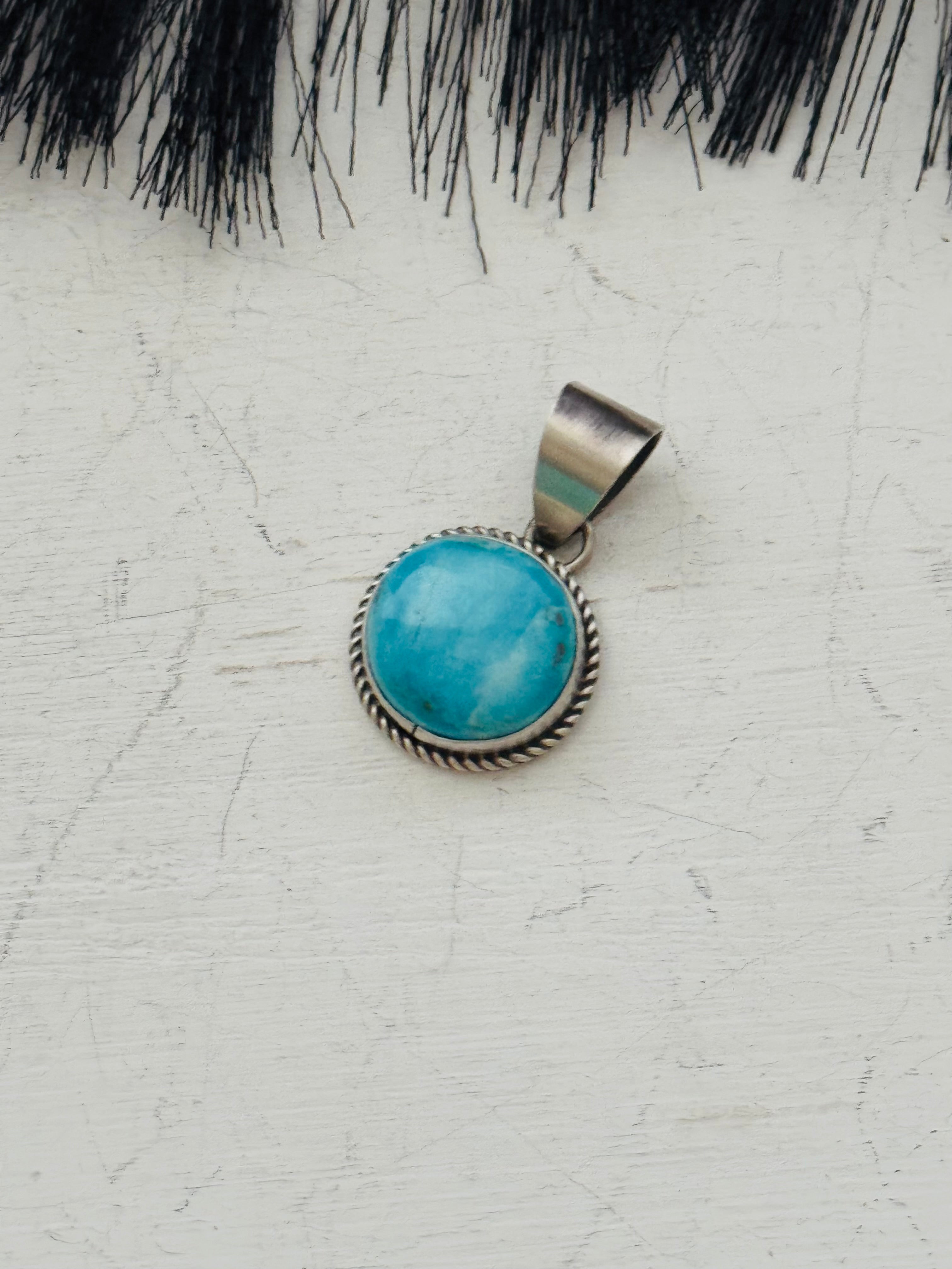 Navajo Made Valley Blue Turquoise & Sterling Silver Pendant