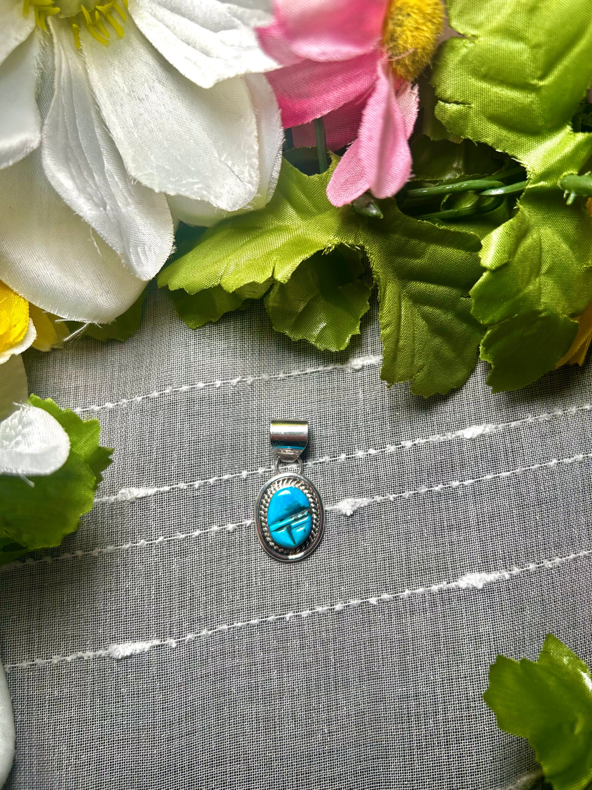 Navajo Made Kingman Turquoise & Sterling Silver Pendant