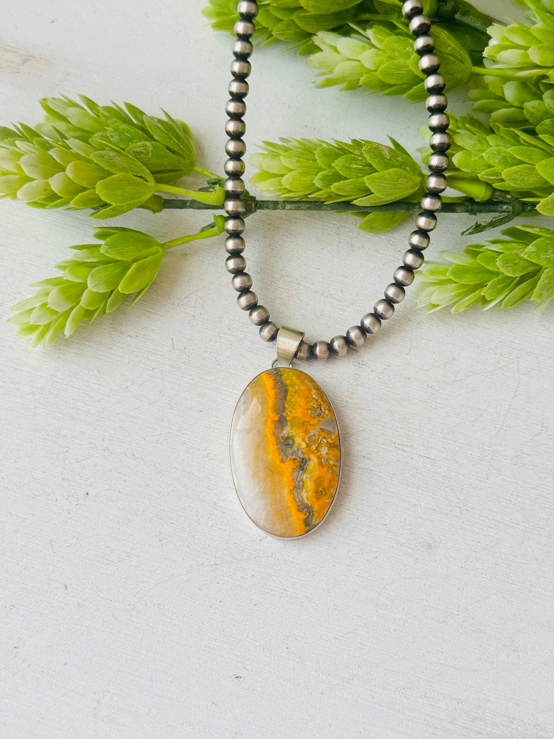 Navajo Made Bb Agate & Sterling Silver Pendant