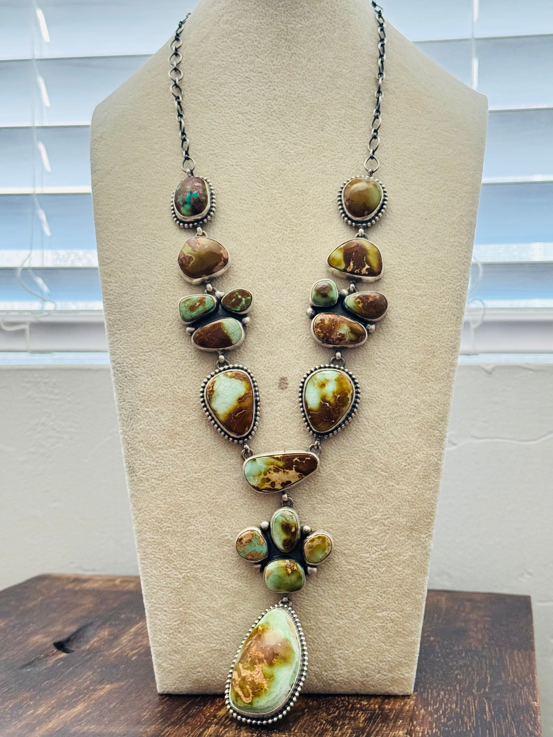 Darrin Livingston Natural Royston Turquoise & Sterling Silver Cluster Necklace Set