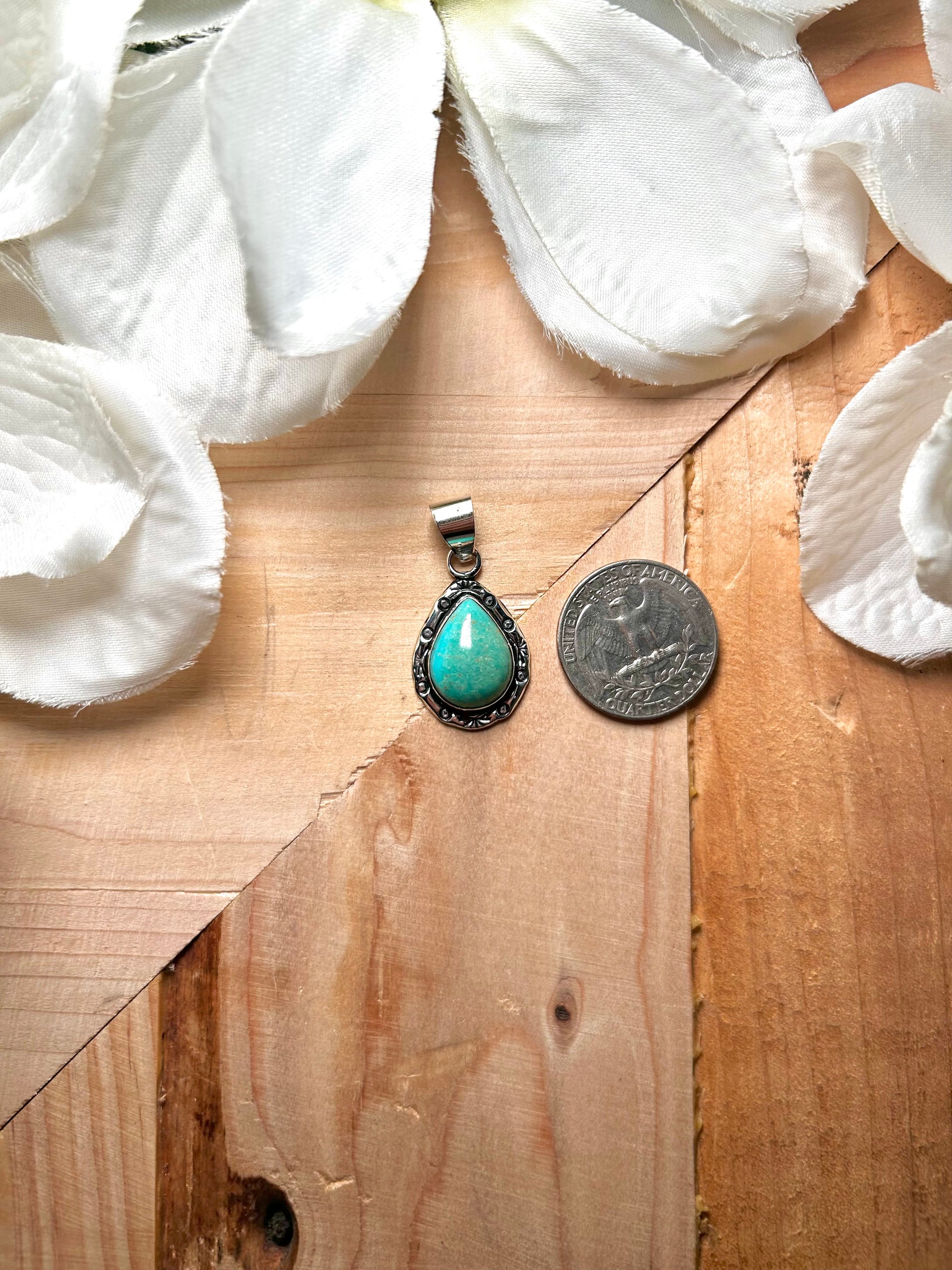 Navajo Made Fox  Turquoise & Sterling Silver Pendant