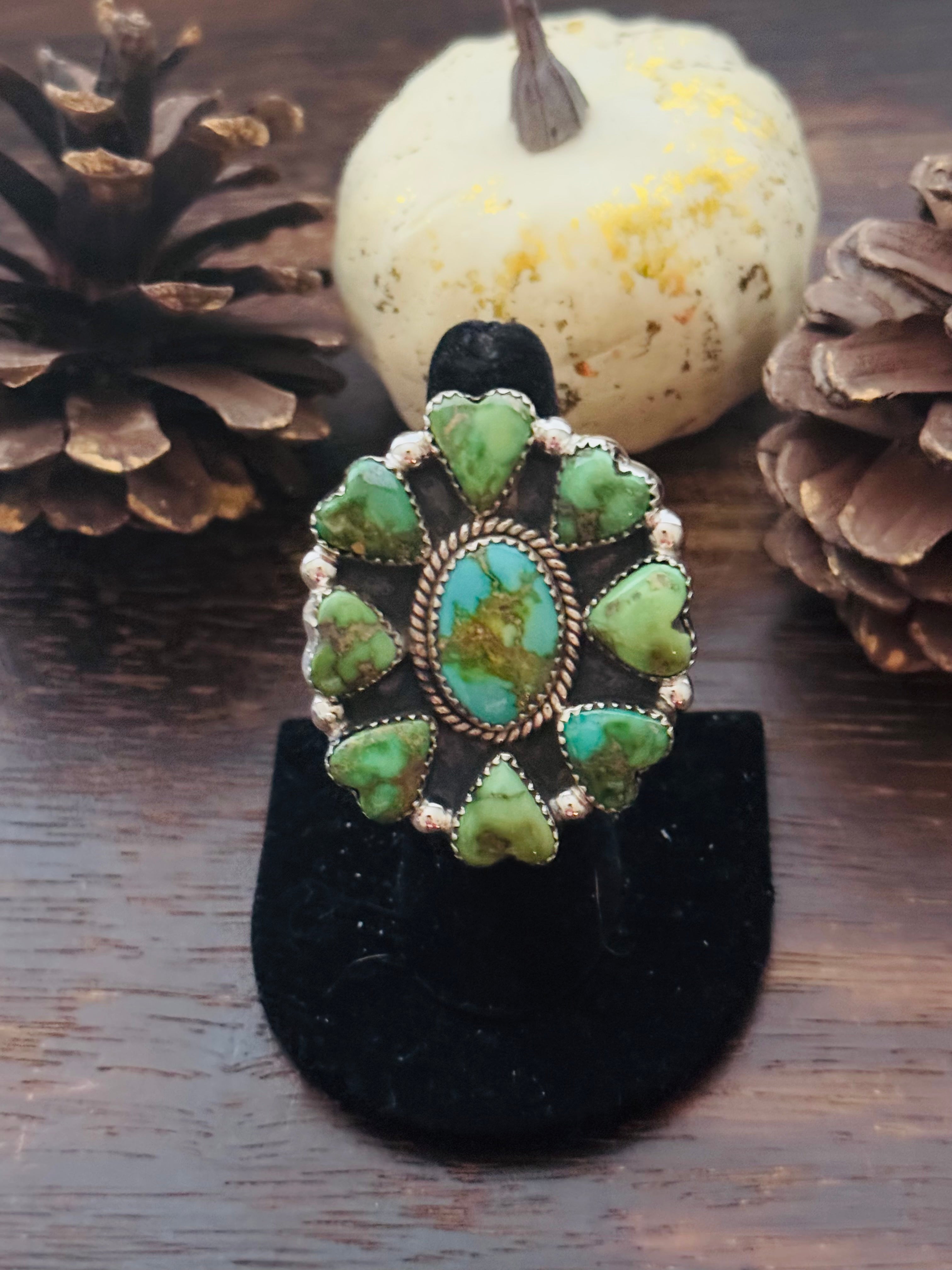 Southwest Handmade Sonoran Mountain Turquoise & Sterling Silver Adjustable Cluster Ring