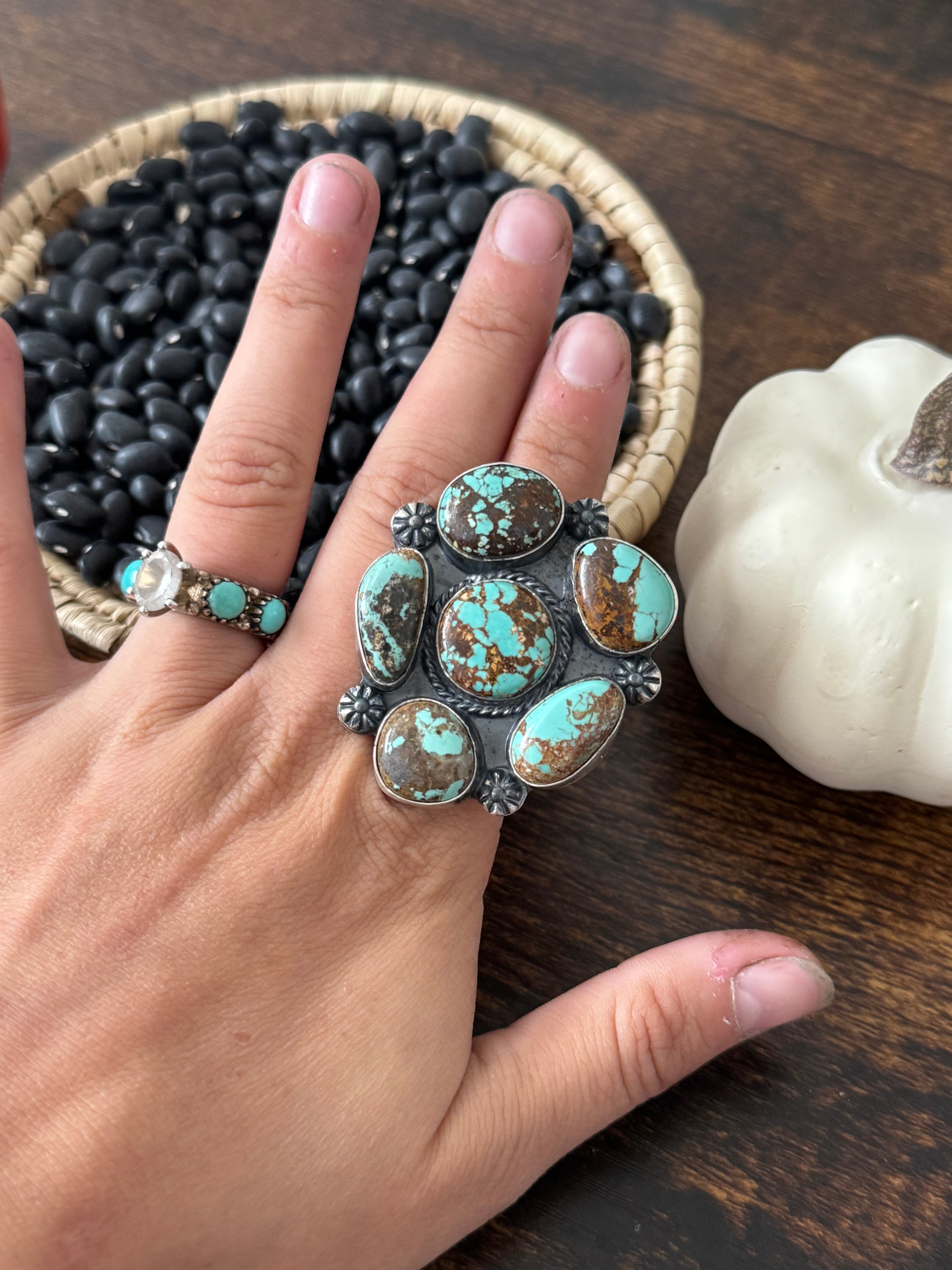 Navajo Made Kingman Turquoise & Sterling Silver Adjustable Ring