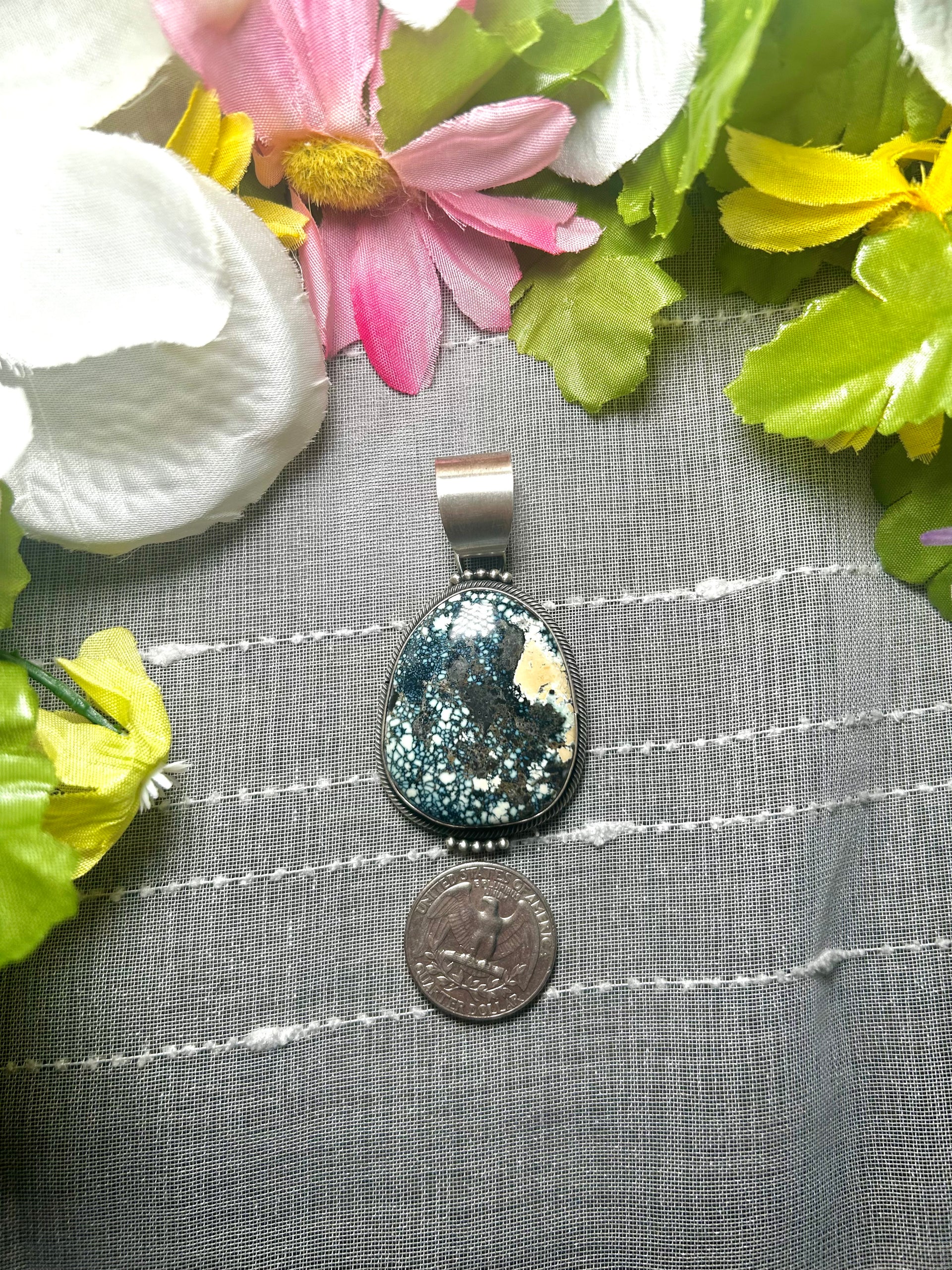 Navajo Made New lander Variscite & Sterling Silver Pendant