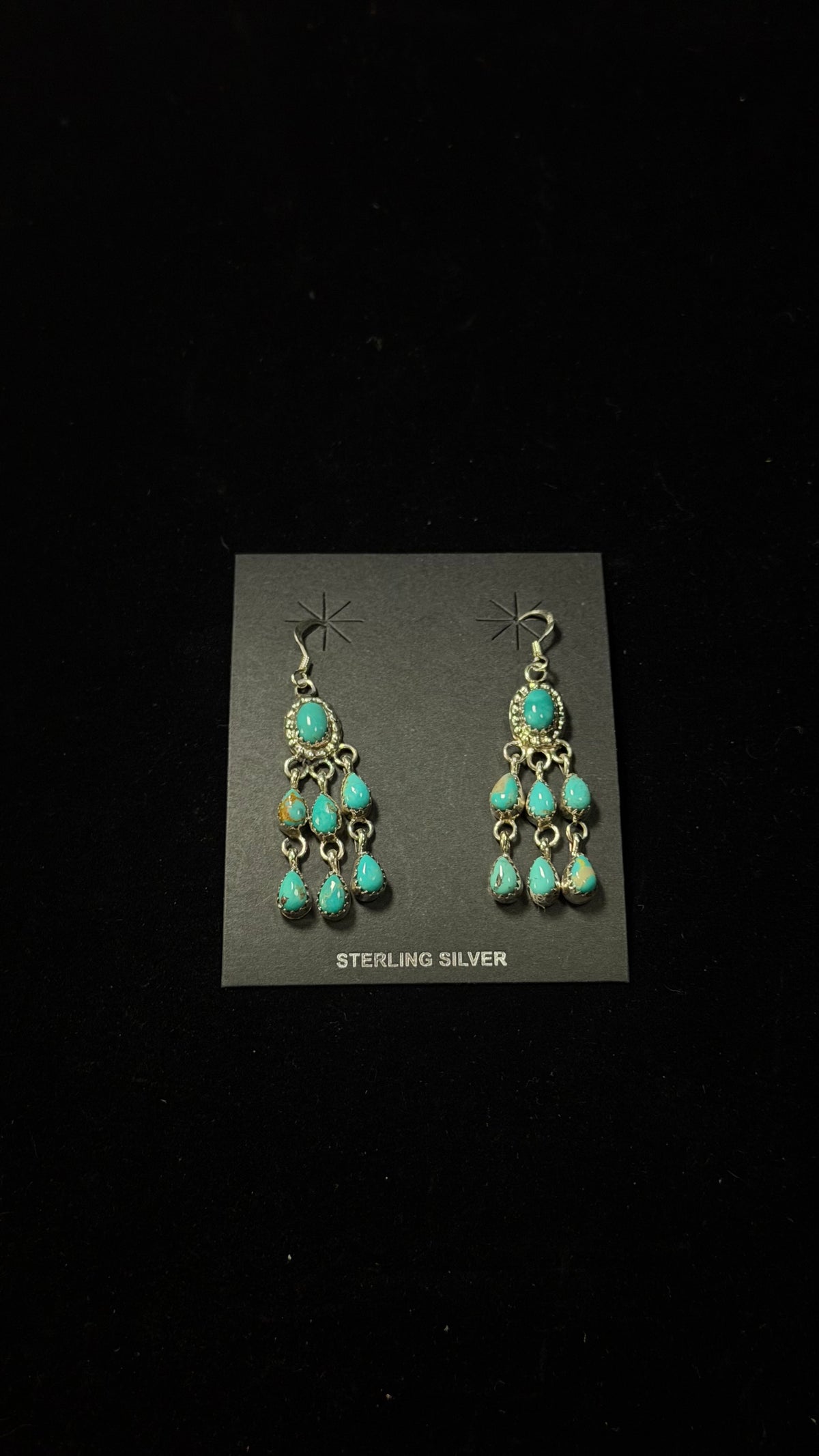 Navajo Made Kingman Turquoise & Sterling Silver Dangle Earrings