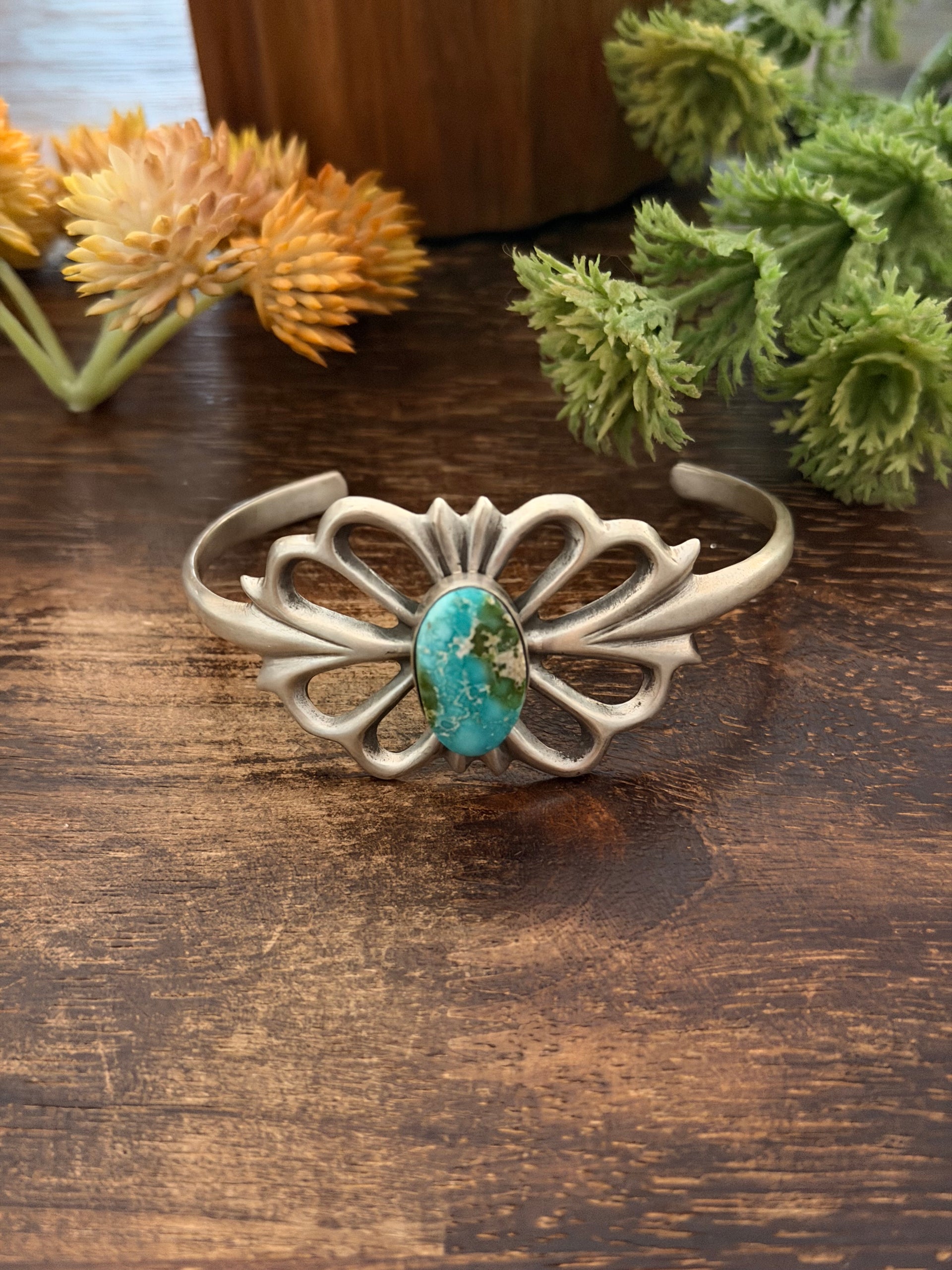 Navajo Made Sonoran Mountain Turquoise & Sterling Silver Cuff Bracelet