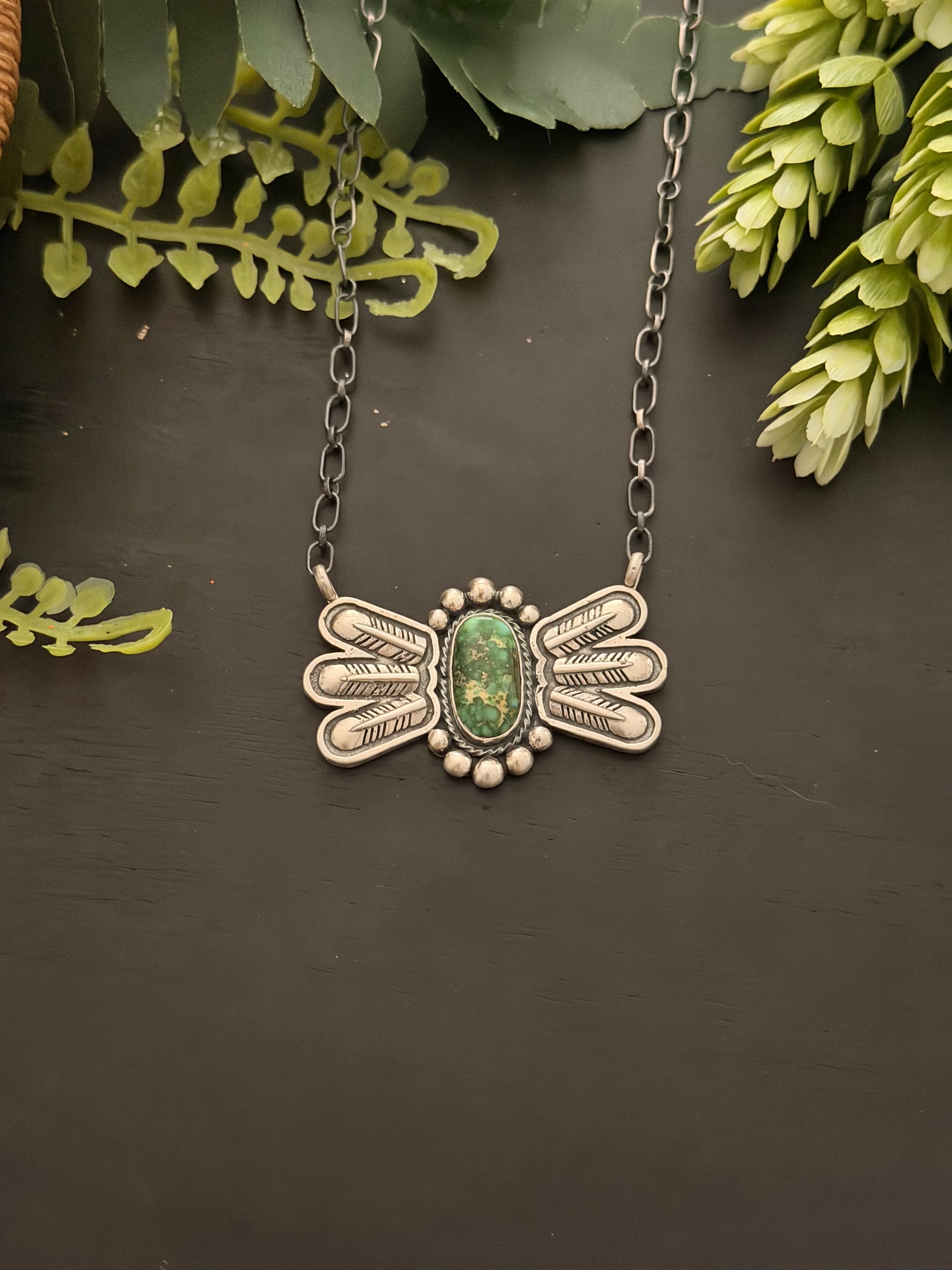 Verley Belone Sonoran Gold Turquoise & Sterling Silver Feather Bar Necklace