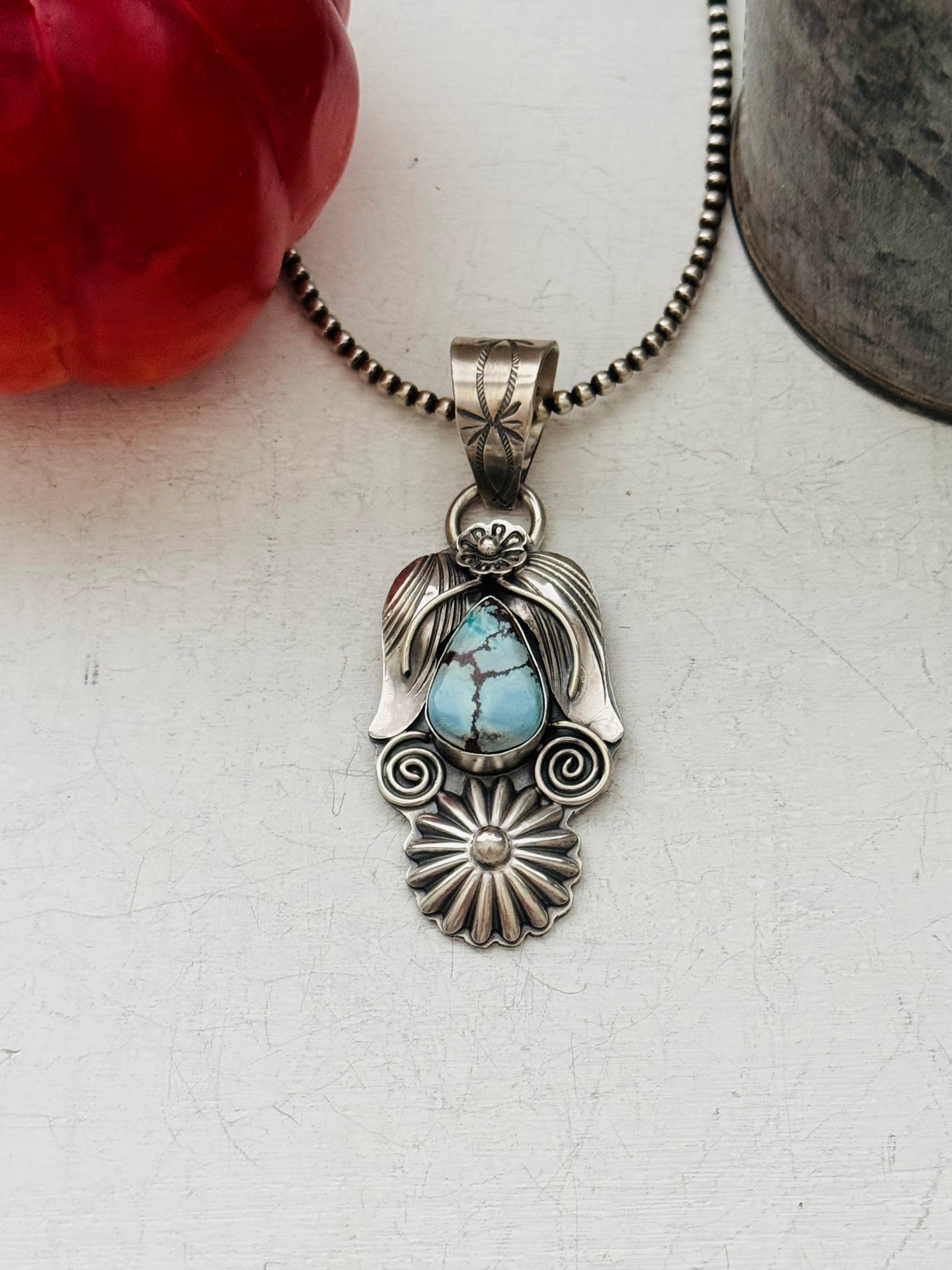 Navajo Made Golden Hills Turquoise & Sterling Silver Pendant