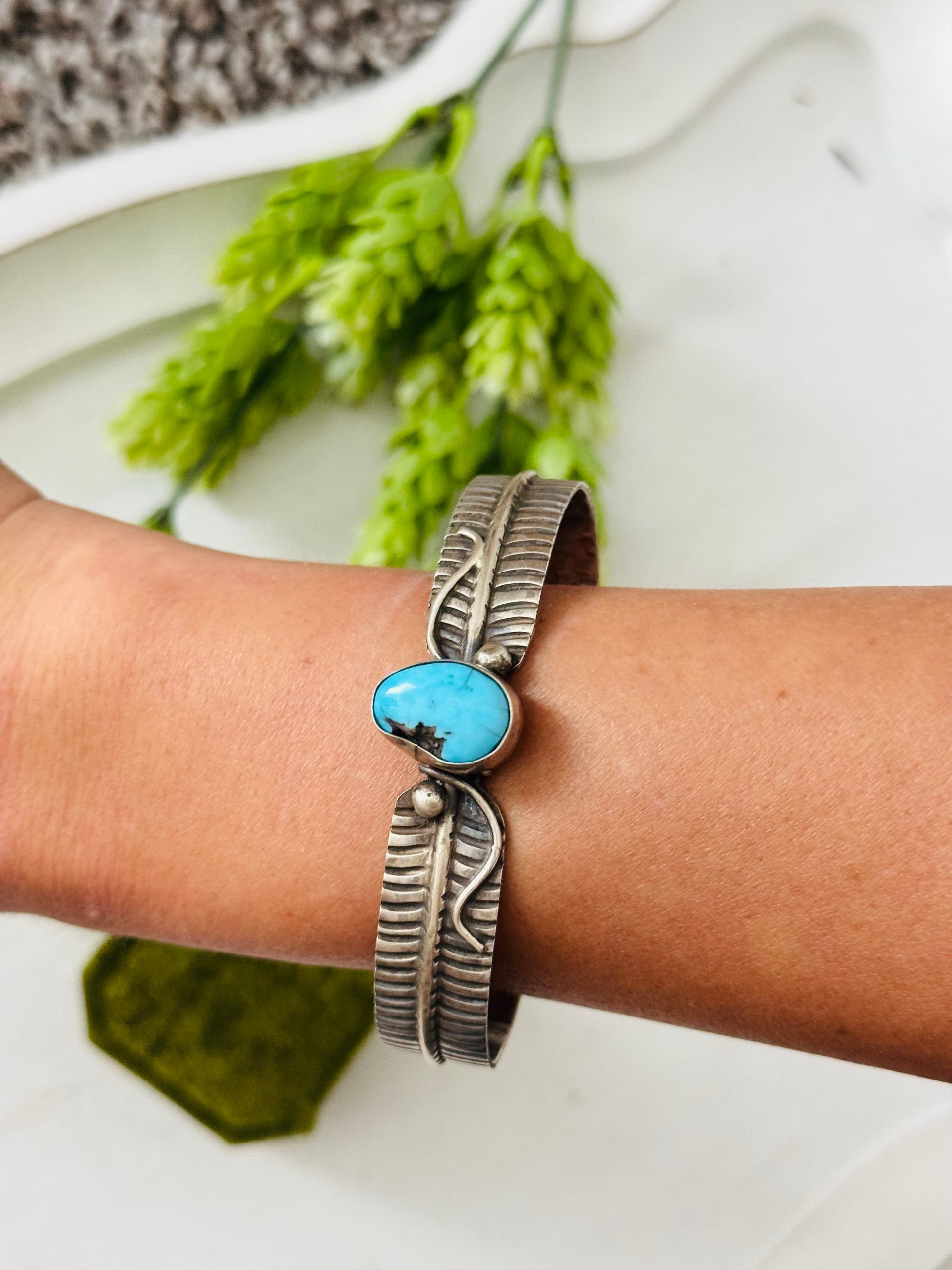 Navajo Made Kingman Turquoise & Sterling Silver Cuff Bracelet