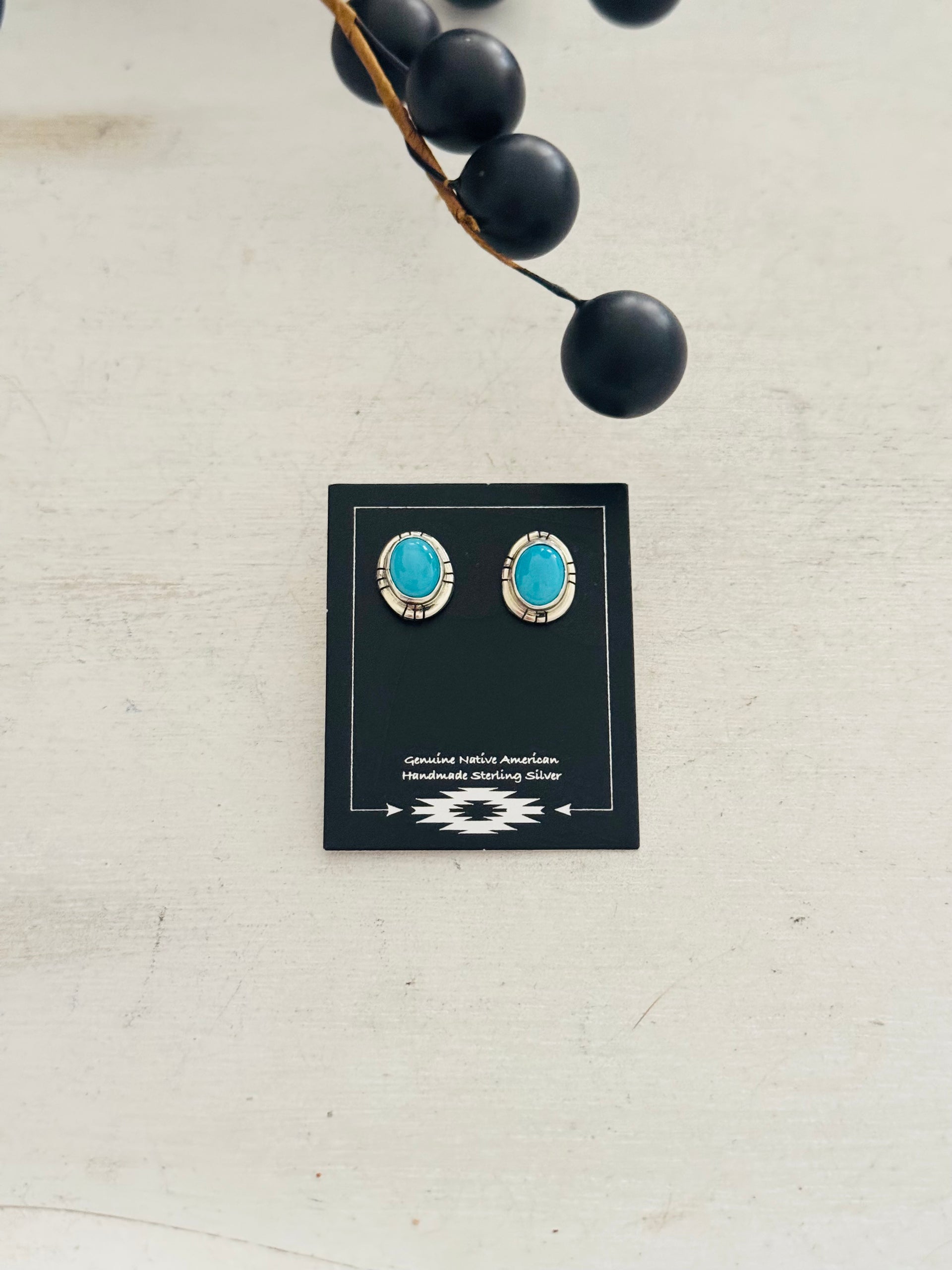 Navajo Made Kingman Turquoise & Sterling Silver Post Earrings