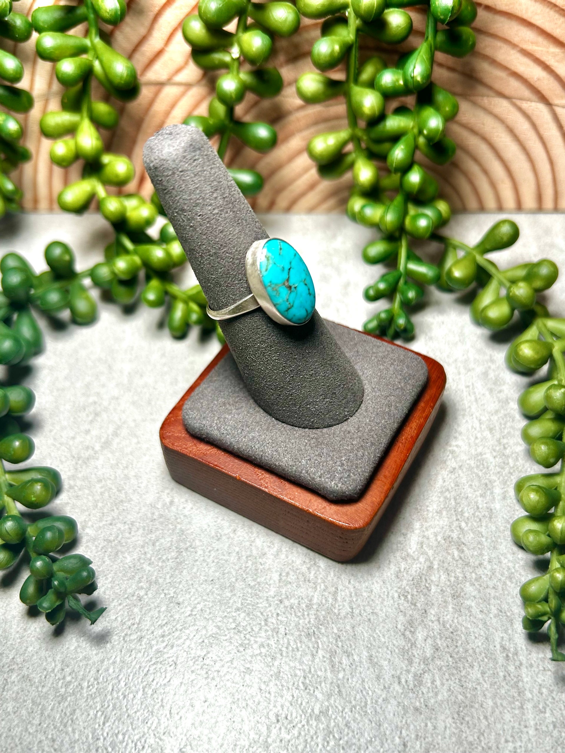 Navajo Made Kingman Turquoise & Sterling Silver Ring Size 7