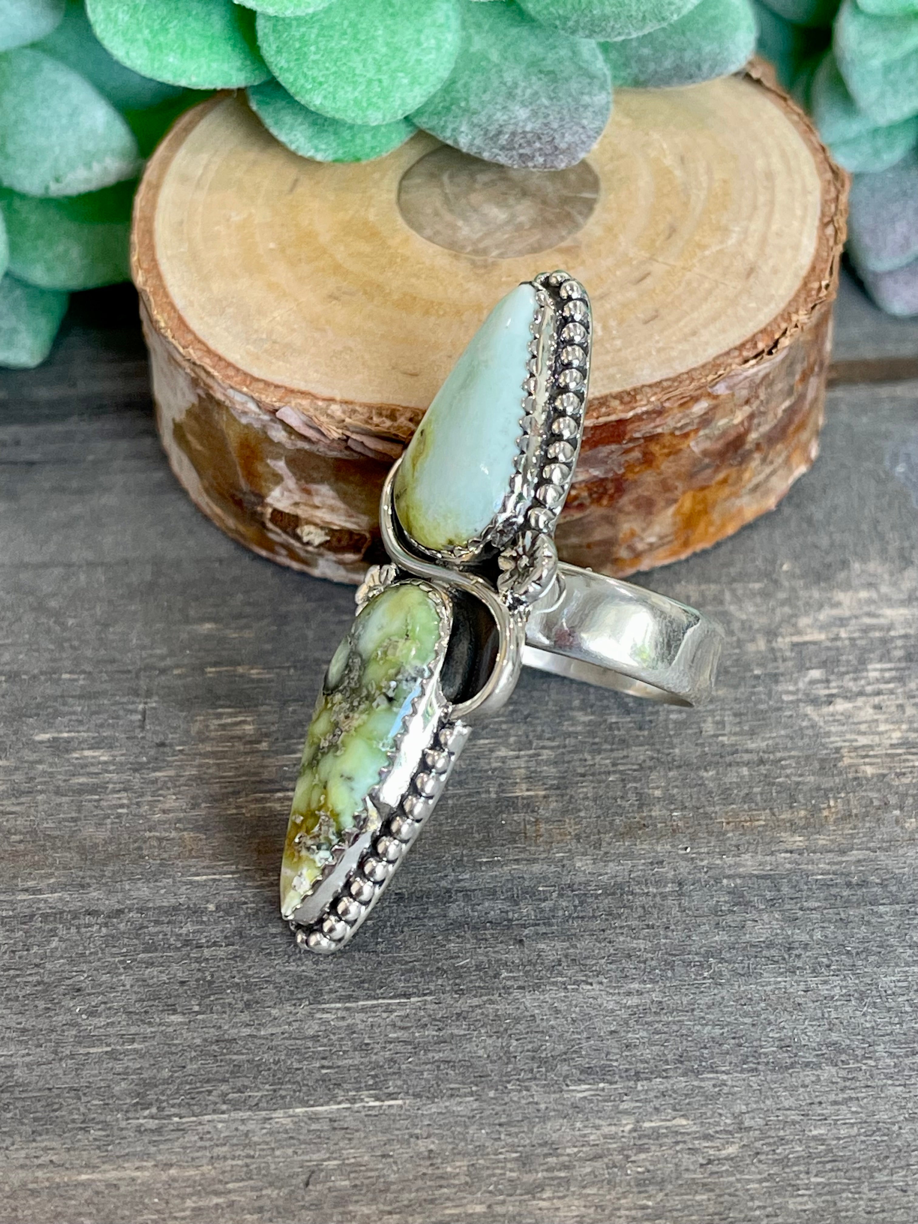 Southwest Handmade Palomino Variscite & Sterling Silver Adjustable Ring